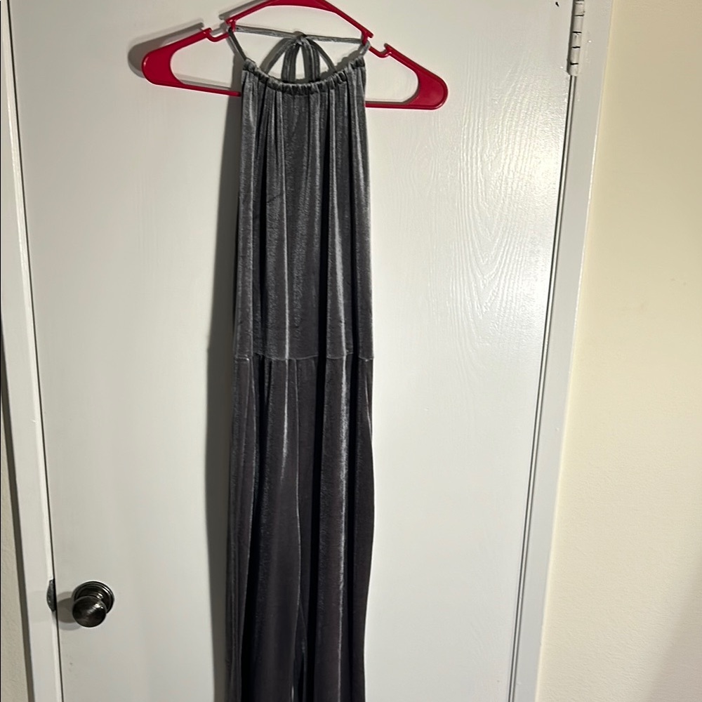 Elegant Silver Gray Halter Velvet Jumpsuit Size Medium by Better Be